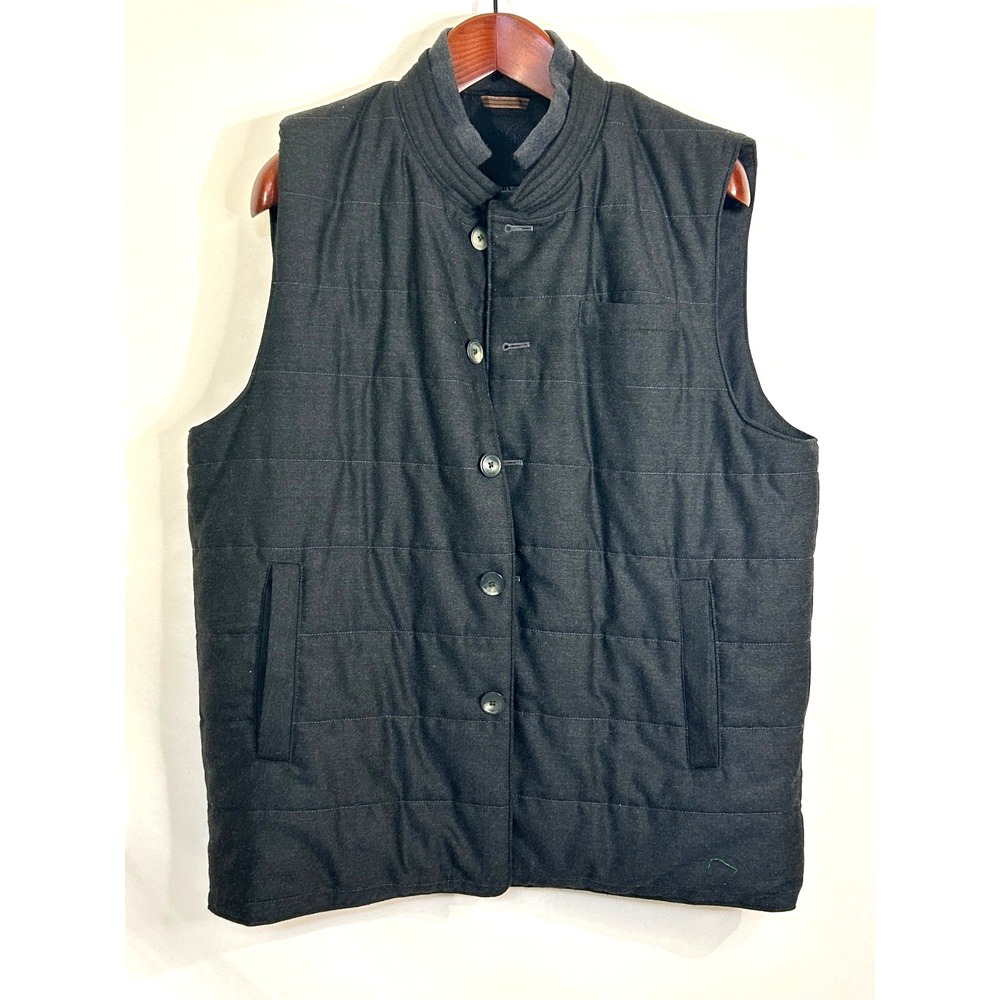 Robert Graham Black Button Wool Blend Quilted Insulated Mens Vest Sz L-XL